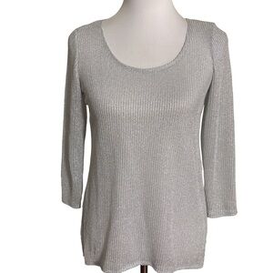 MSK Silver Knit High Low Scoop Neck Sweater